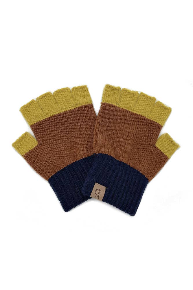 Brown Color Block Fingerless Winter Glove