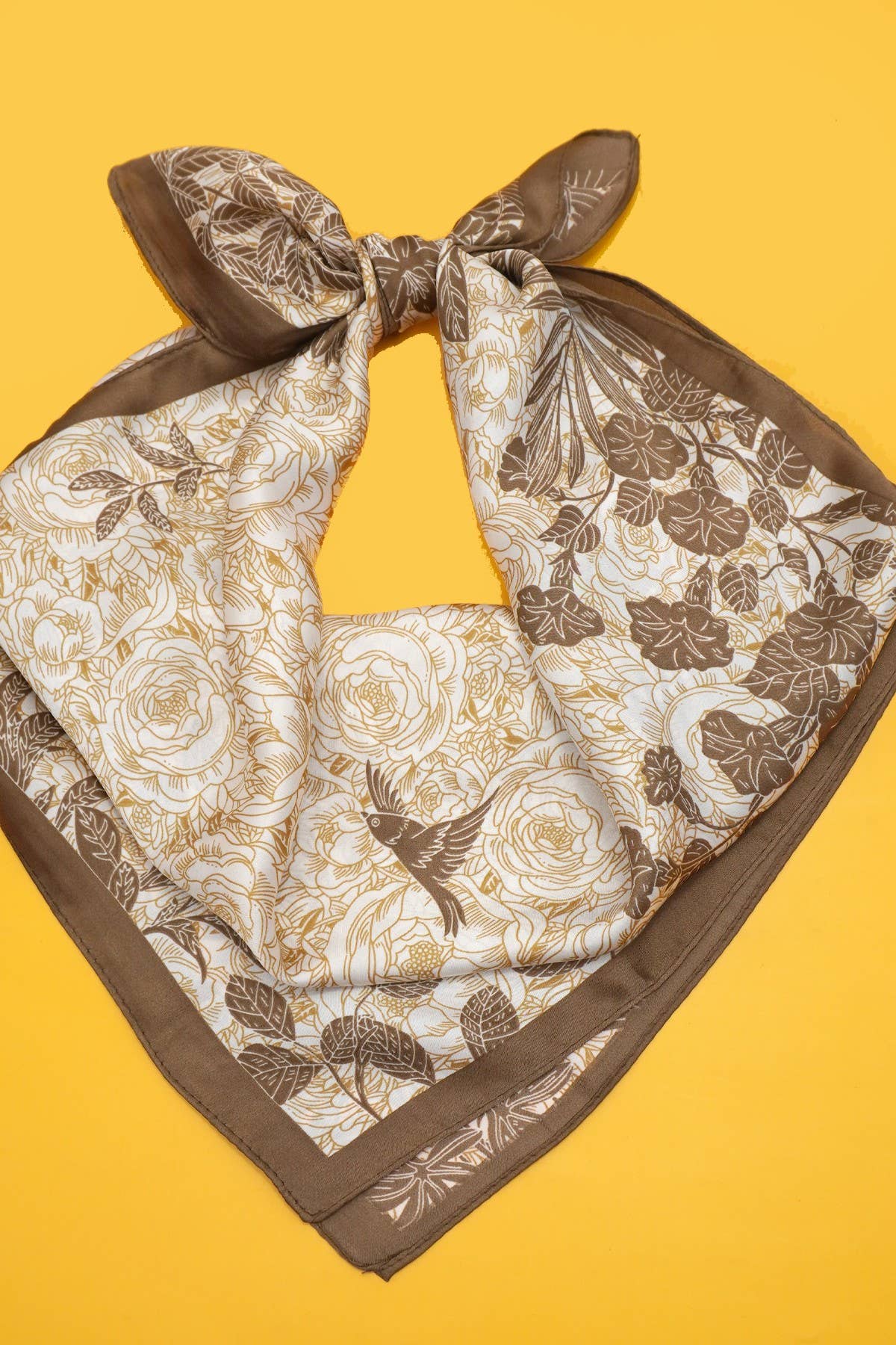 Large Brown Floral Print Bandana Scarf