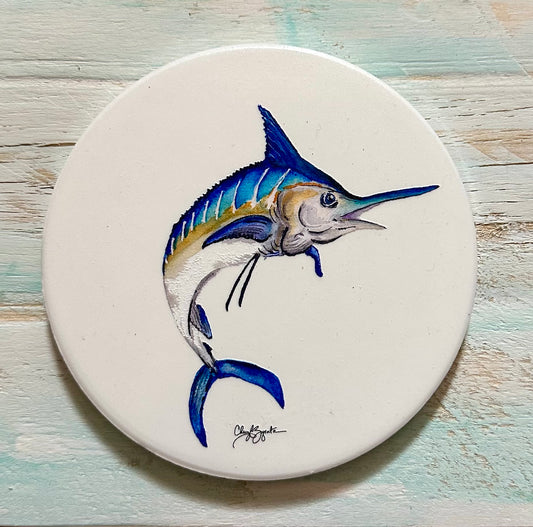 Marlin Round Coaster by Cheryl Zapata Art