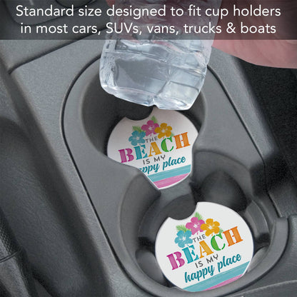 Beach My Happy Place Absorbent Stone Car Coaster 1 Pack