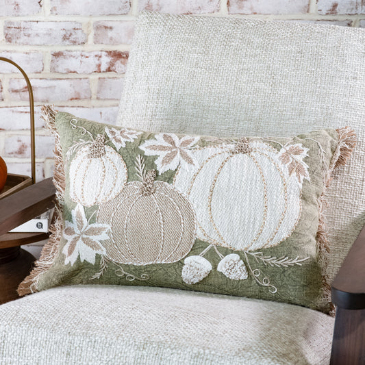 14 X 20 AUTUMN PUMPKINS GREEN PILLOW