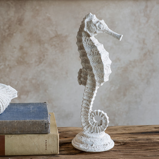 12"H White Weathered Seahorse