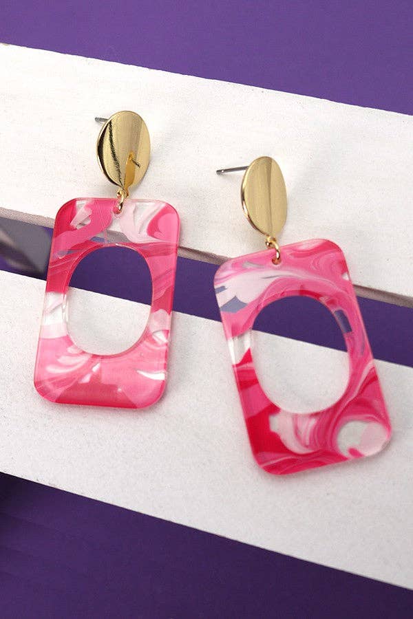 Hot Pink Acrylic Rectangular Earrings