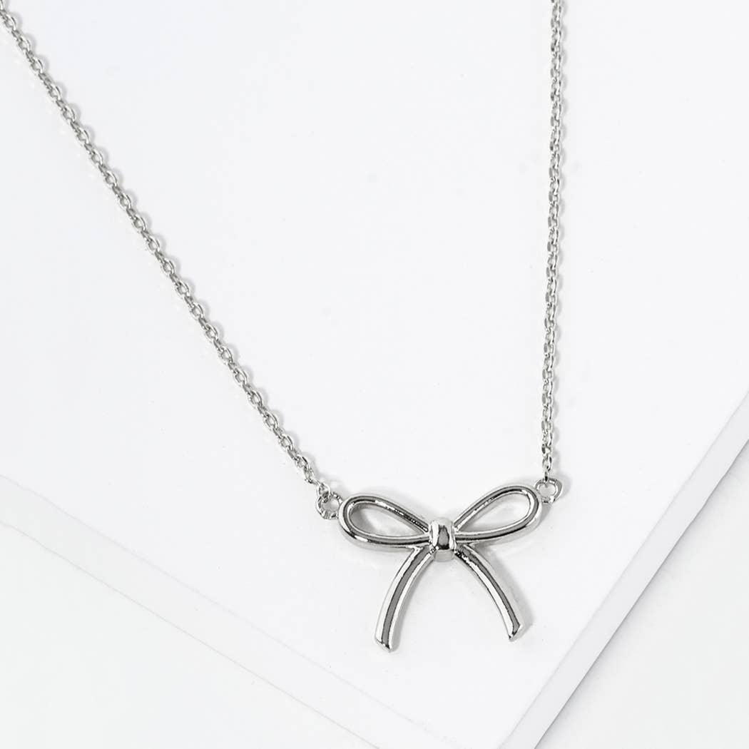 Silver, Gold Dipped Girls Bow Charm Necklaces