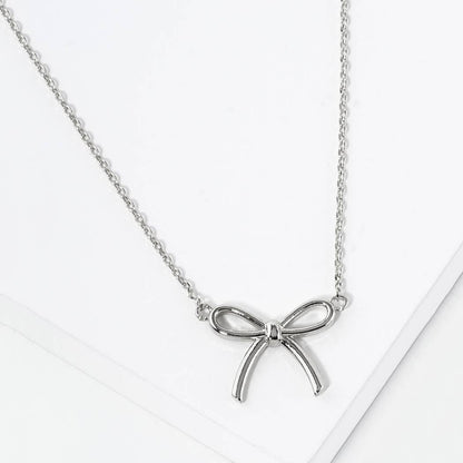 Silver, Gold Dipped Girls Bow Charm Necklaces