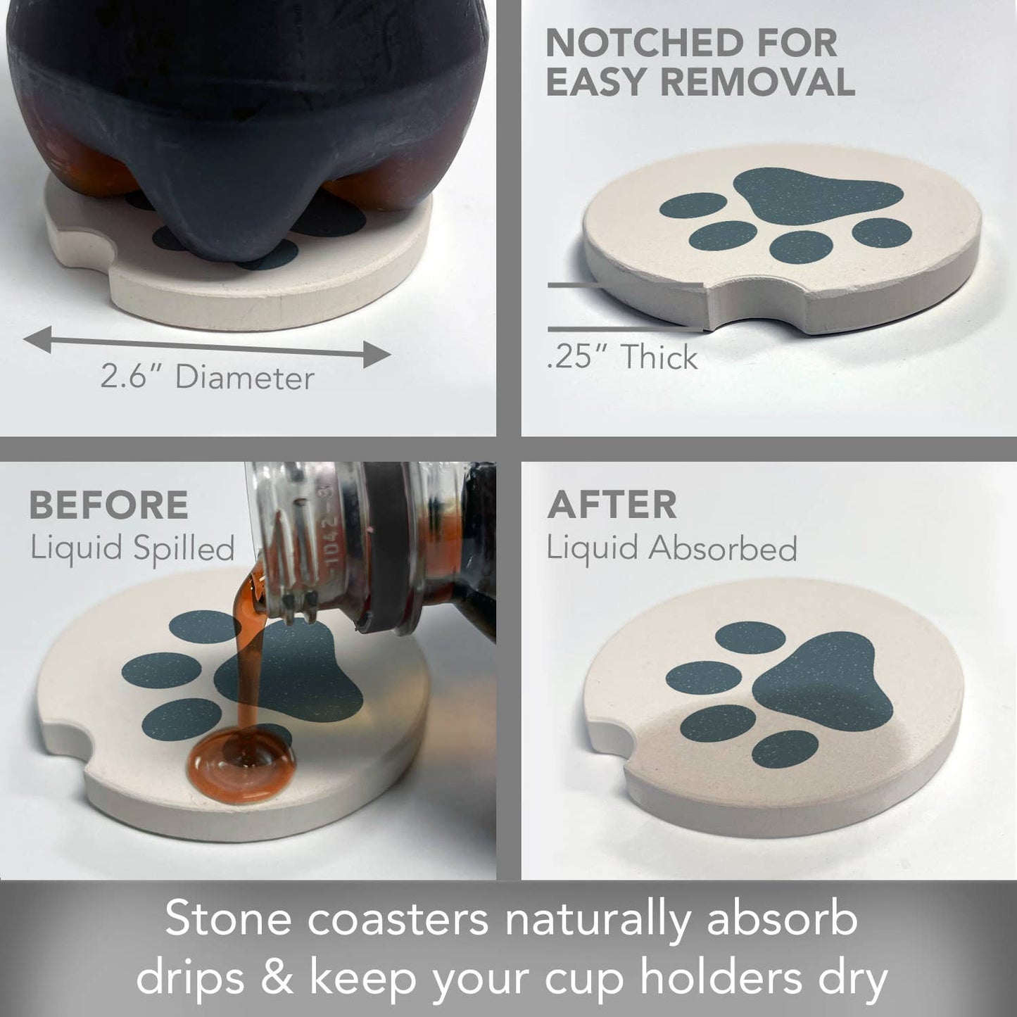 "Printed Paw" Absorbent Stone Car Coaster 1pk