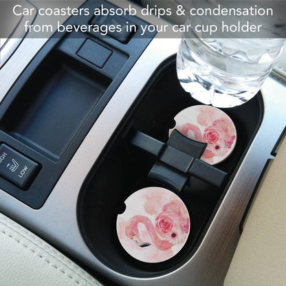 "Floral Flamingos" Absorbent Stone Car Coaster 1pk