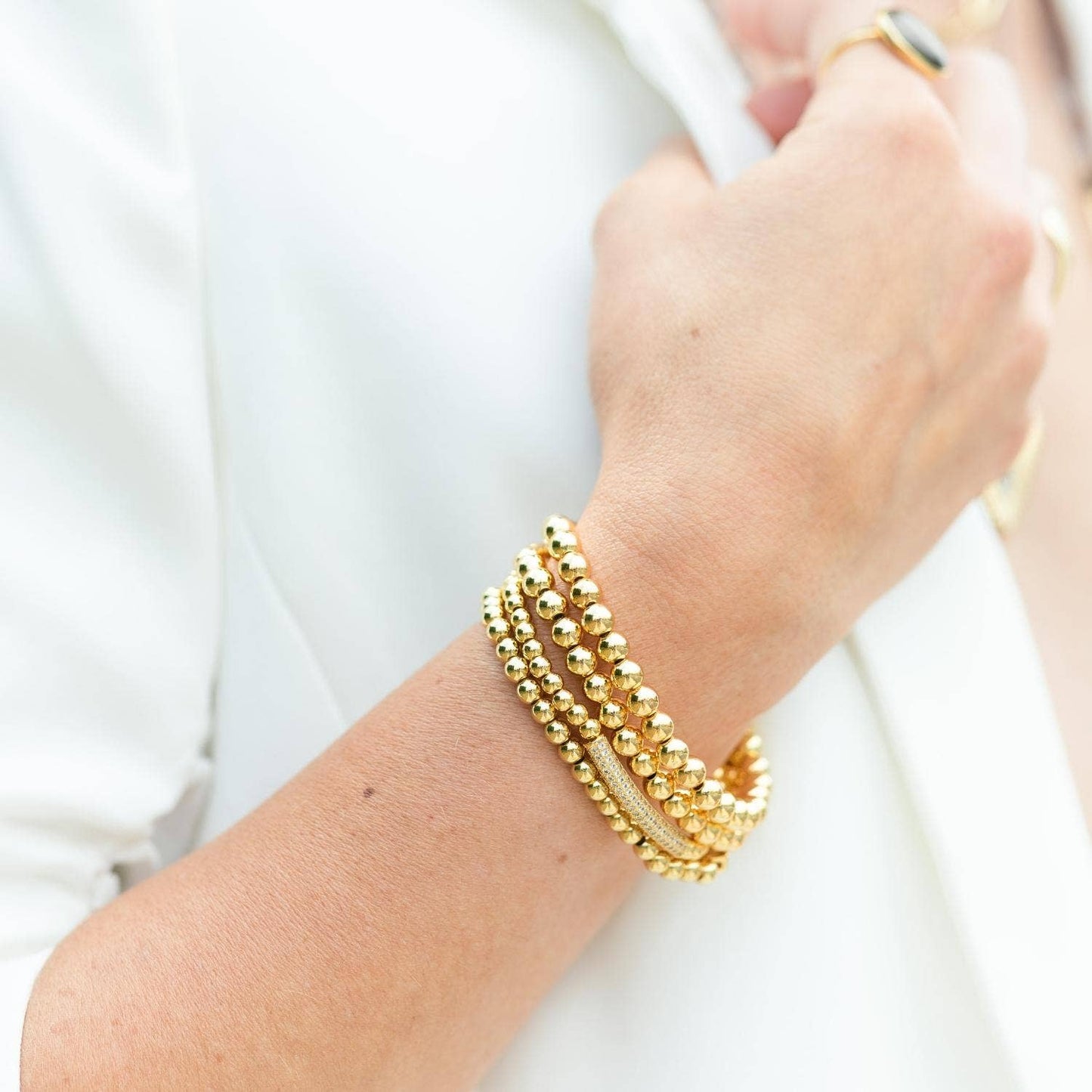 Gold Curved Pave Bar Stretch Bracelet