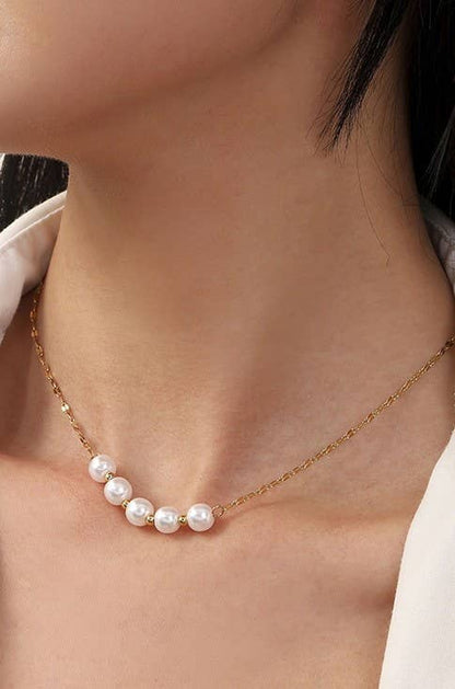 Titanium Steel Non-Tarnish Classic Pearl Necklace