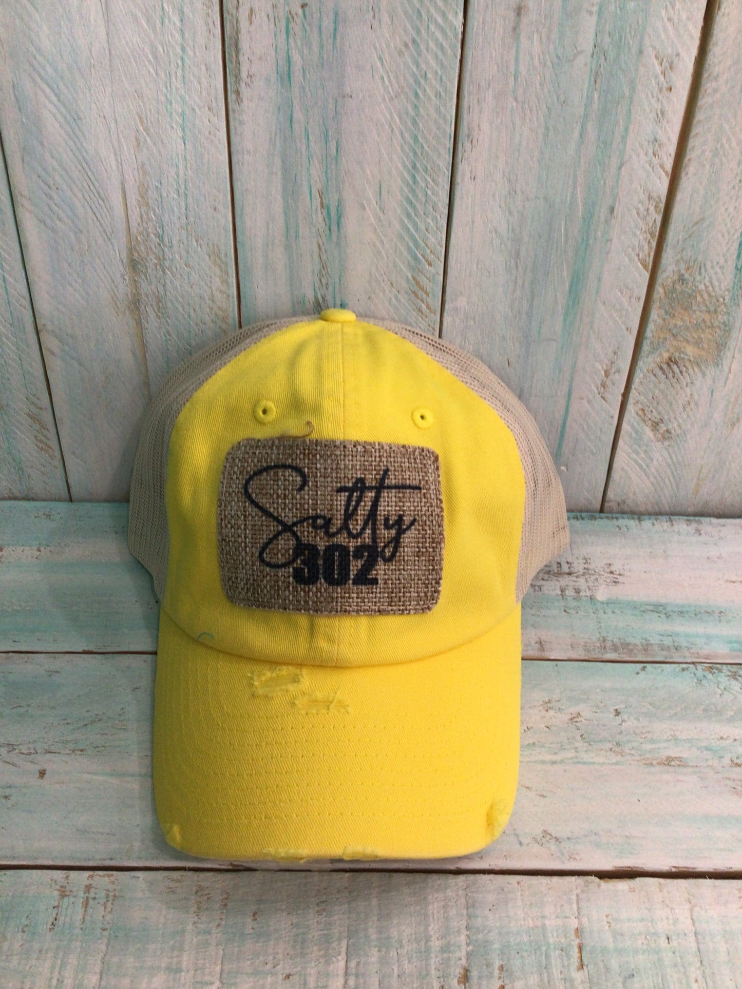 Yellow Salty 302 Hat w/Burlap Patch