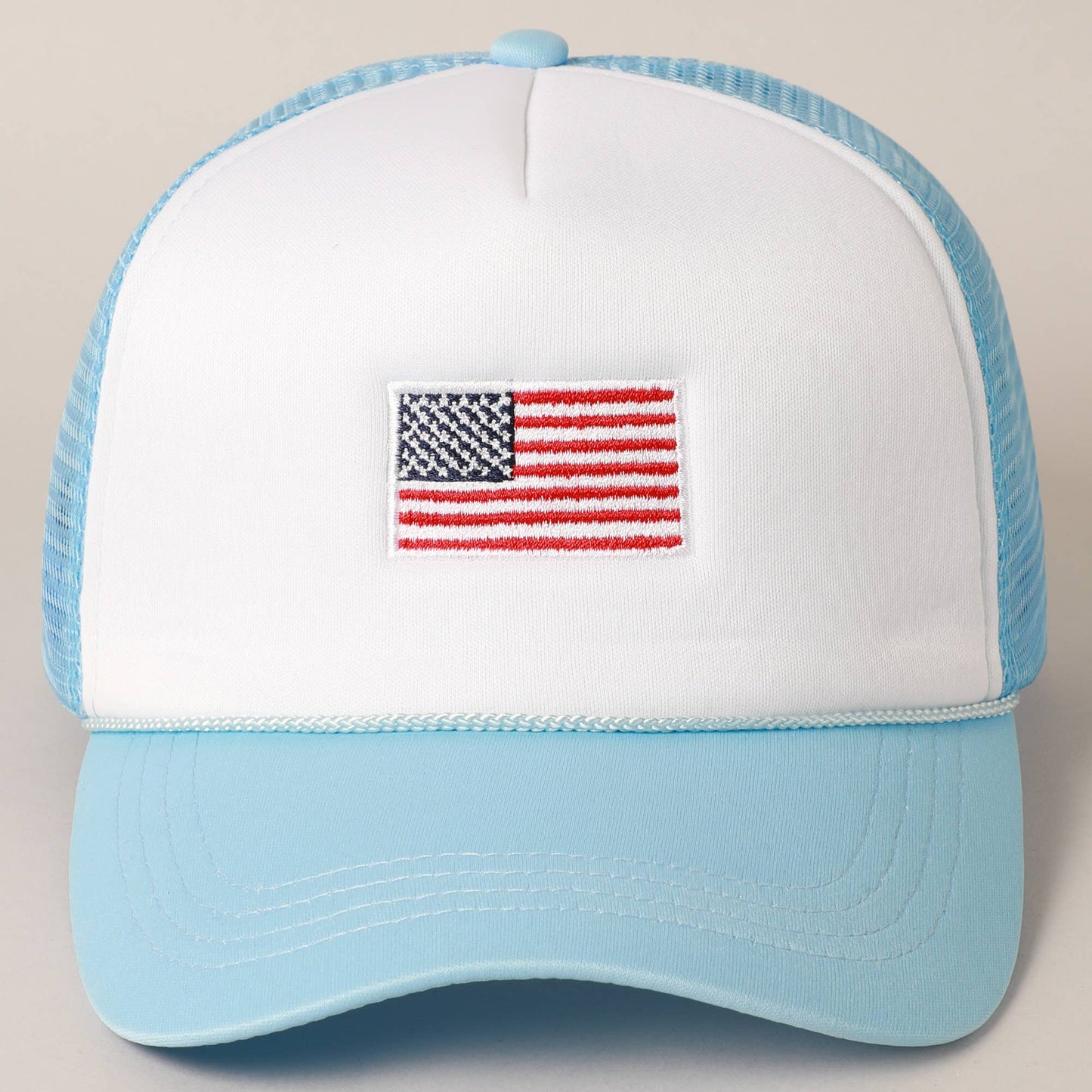 LIGHT BLUE / ONE SIZE American Flag Embroidered 2-Tone Foam Trucker Hat: