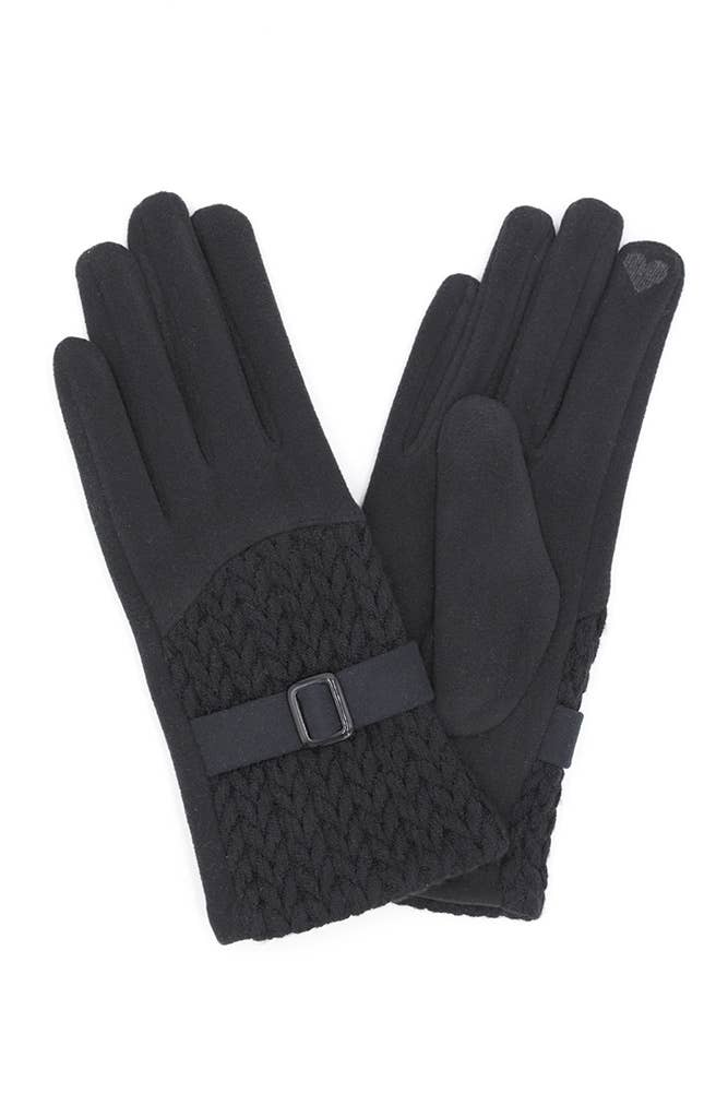 Black Cable and Band Detailed Smart Touch Winter Gloves