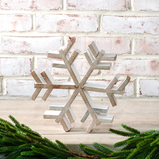 9.06" Wooden Snowflake Tabletop Decor