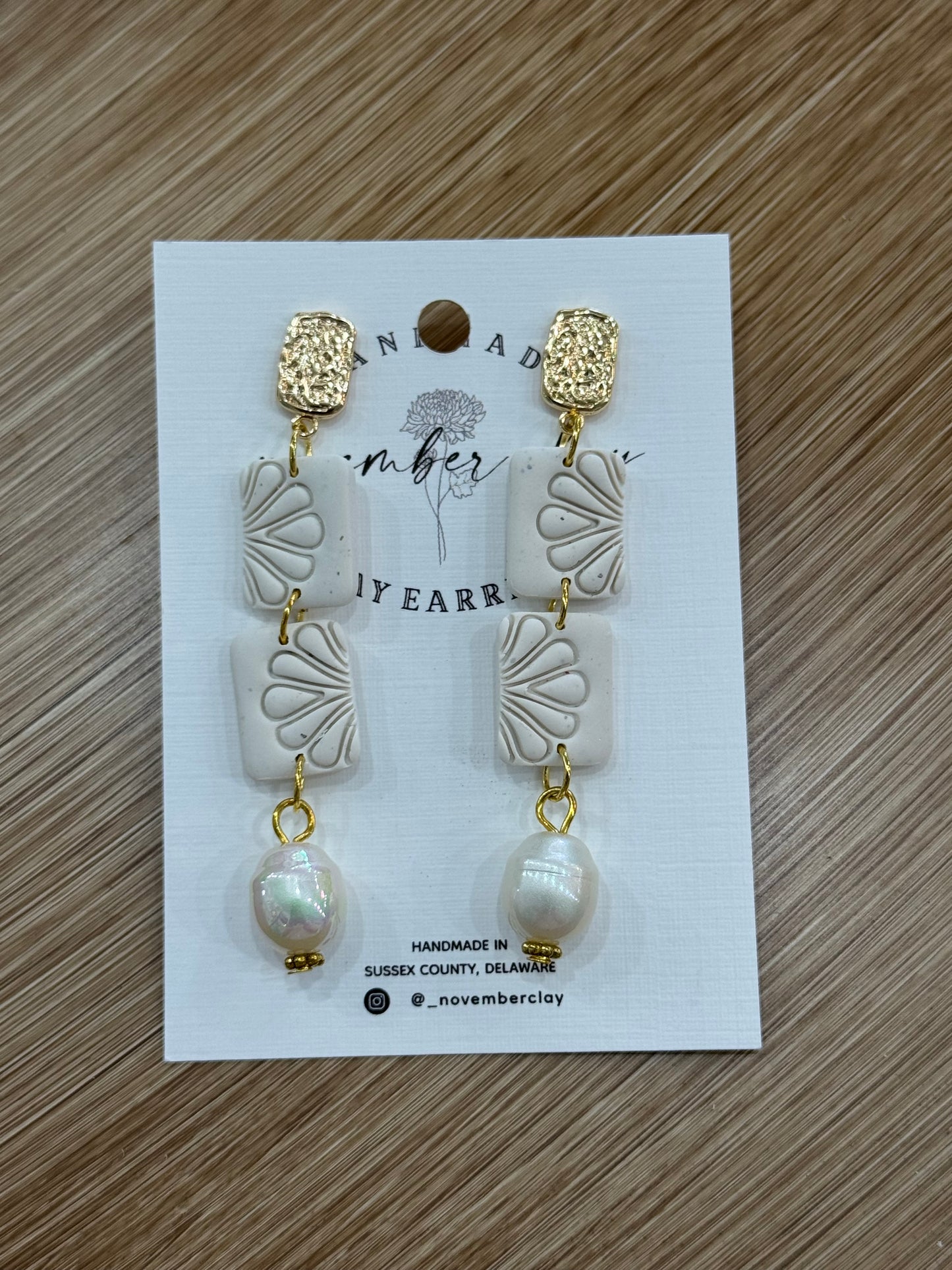 Scalloped Printed Rectangles w/Pearl Charm