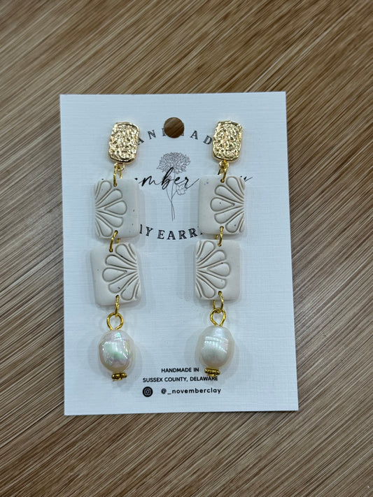 Scalloped Printed Rectangles w/Pearl Charm