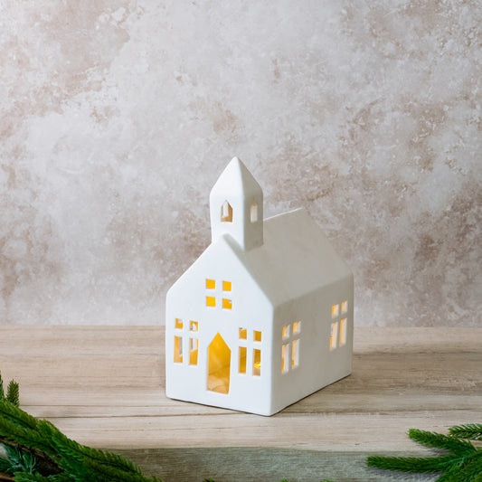 Ceramic Church w/LED Light