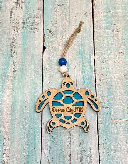 Beach Town Layered Wooden Sea Turtle Ornament