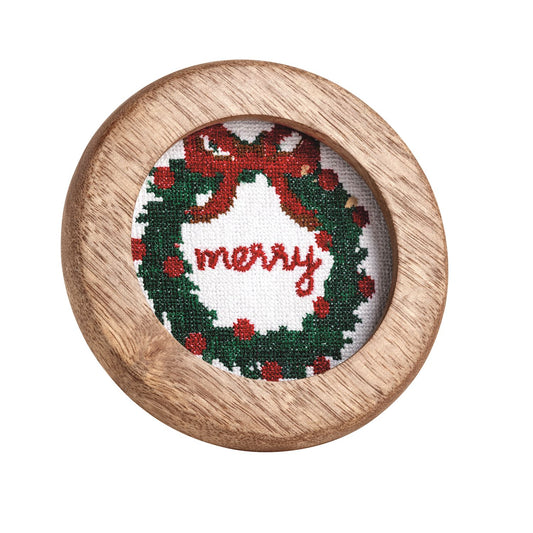 Wreath Framed Needlepoint Panel