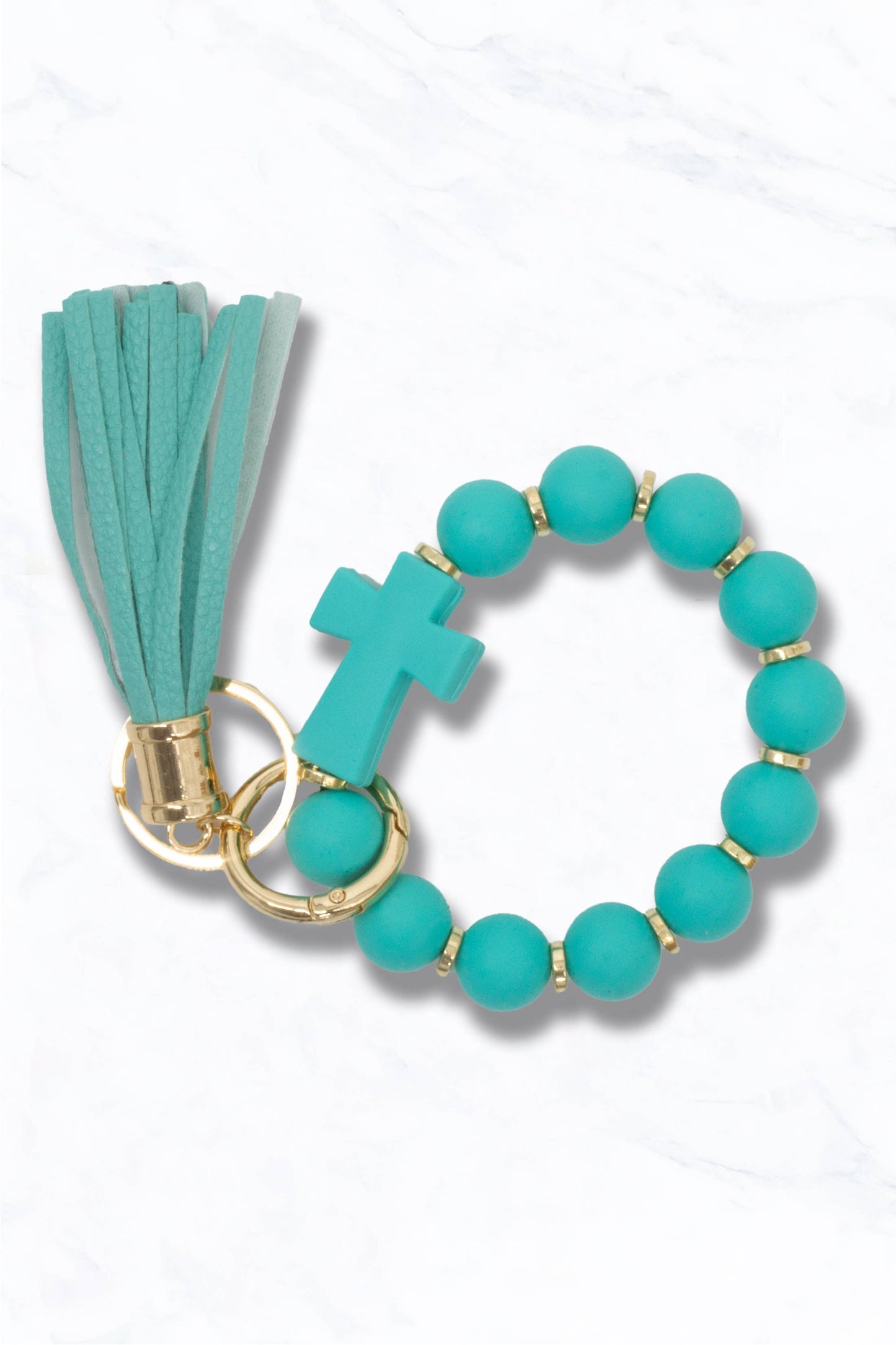 Silicone Beaded Keychain with Tassel & Cross
