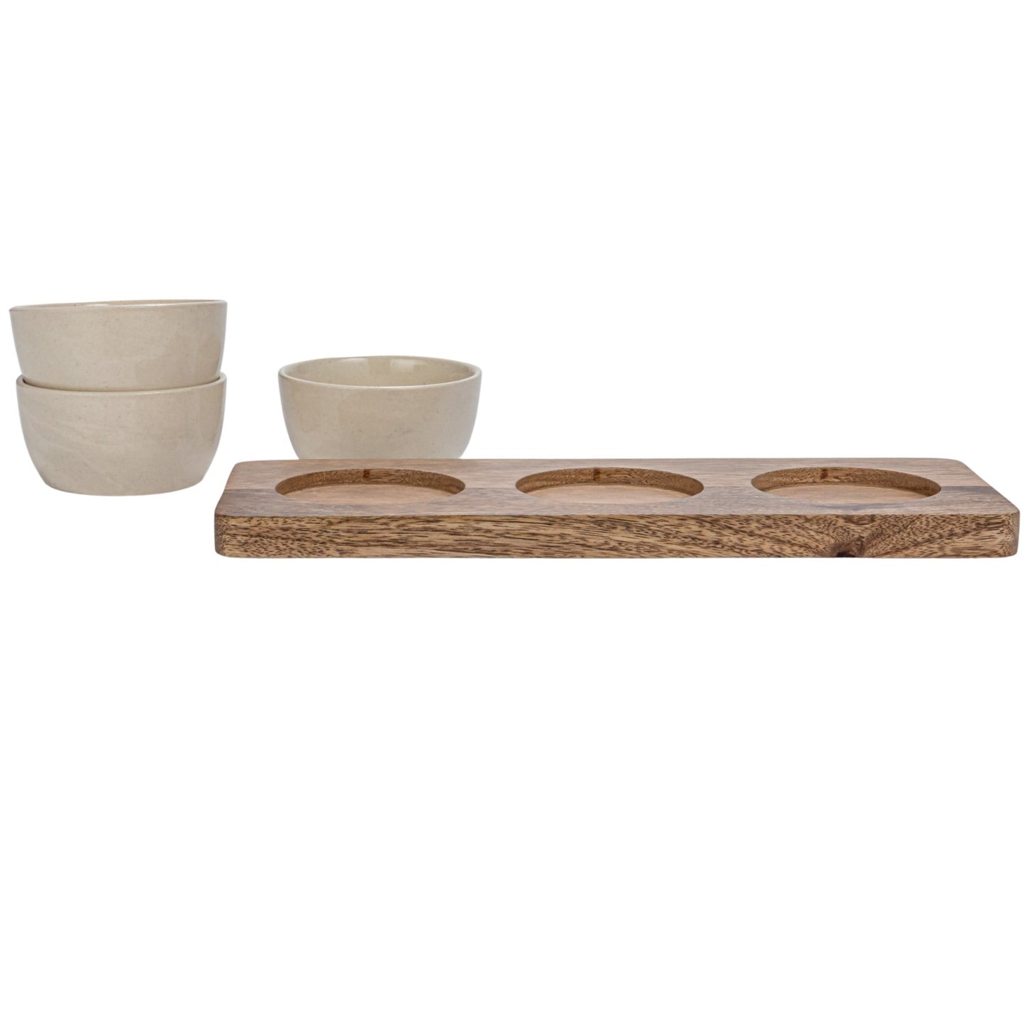 Mango Wood Tray With (3) 2 oz. Stoneware Bowls