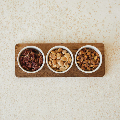 Mango Wood Tray With (3) 2 oz. Stoneware Bowls