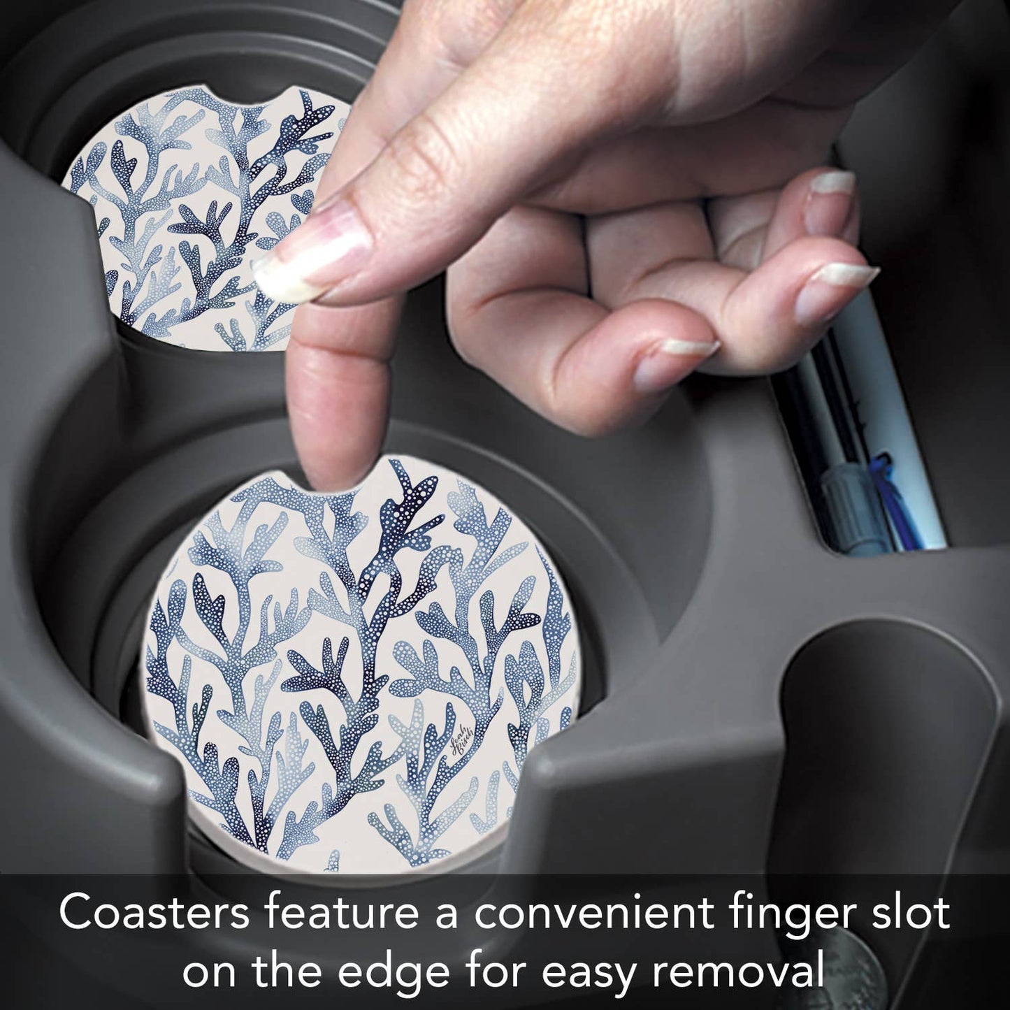 "Ocean Coral" Absorbent Stone Car Coaster 1pk