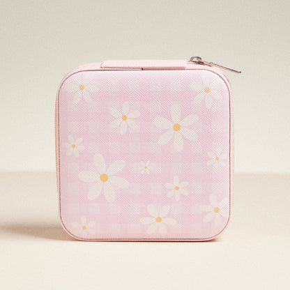Pink Daisy Flower Pattern Jewelry Box -Travel Size