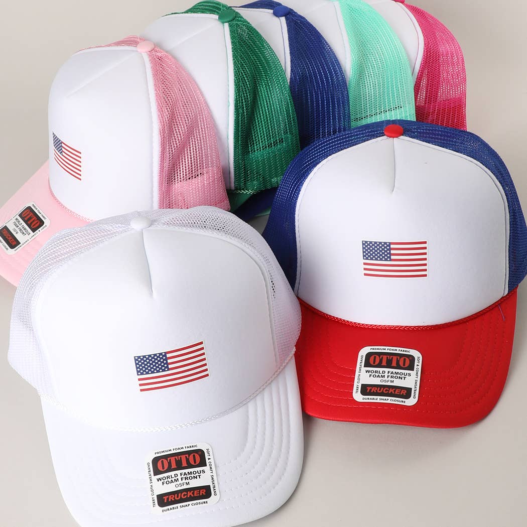 MINT/WHITE/MINT / One Size, USA FLAG Mesh Back Foam Trucker Hat