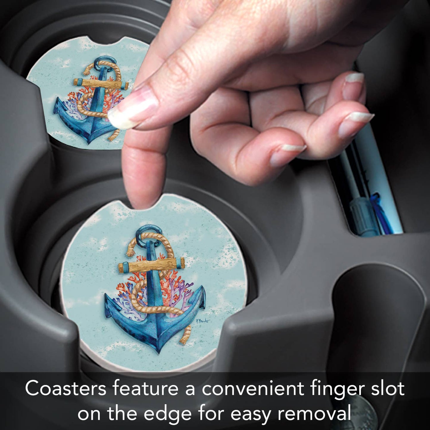 "Submerged Anchor" Absorbent Stone Car Coaster 1pk
