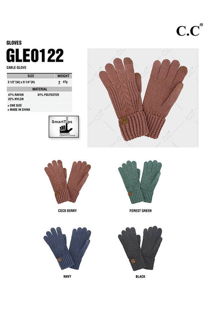Black Cable Knit Winter Gloves:
