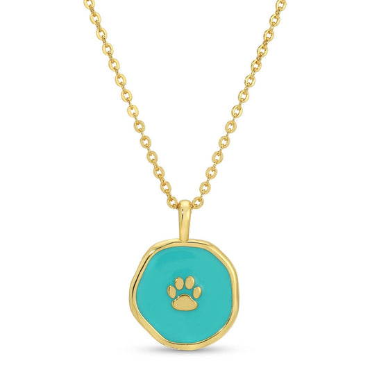 Aqua Animal Lover Pawprint Pendant Necklace