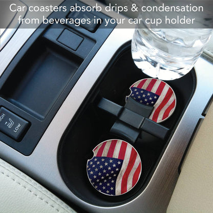 US Flag Absorbent Stone Car Coaster 1 Pk