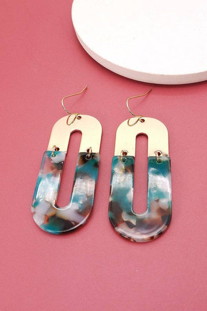 Metal/Acrylic Mix U Drop Earring, Gold