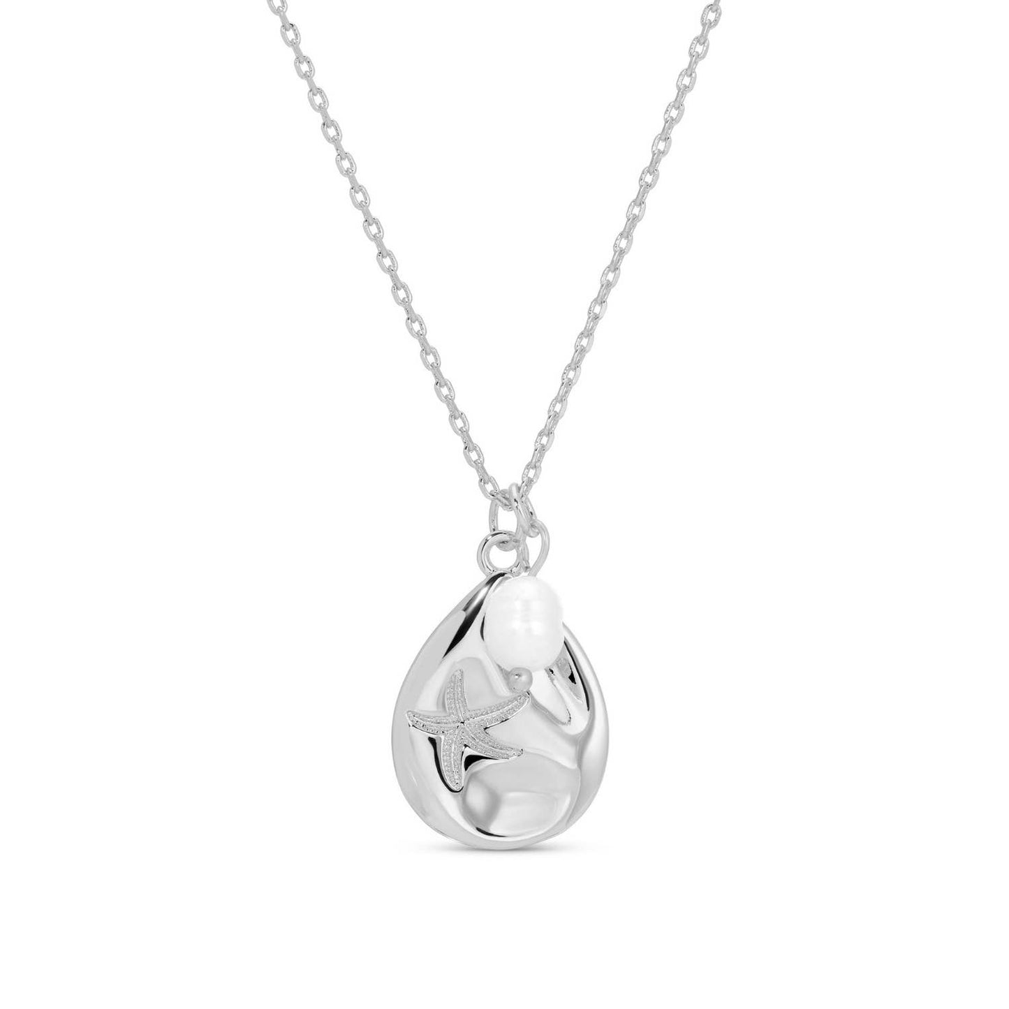 Starfish Accented Pendant With Pearl Charm: Silver