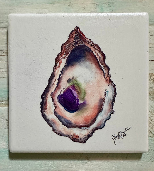 Oyster A Square Ceramic Coaster by Cheryl Zapata Art