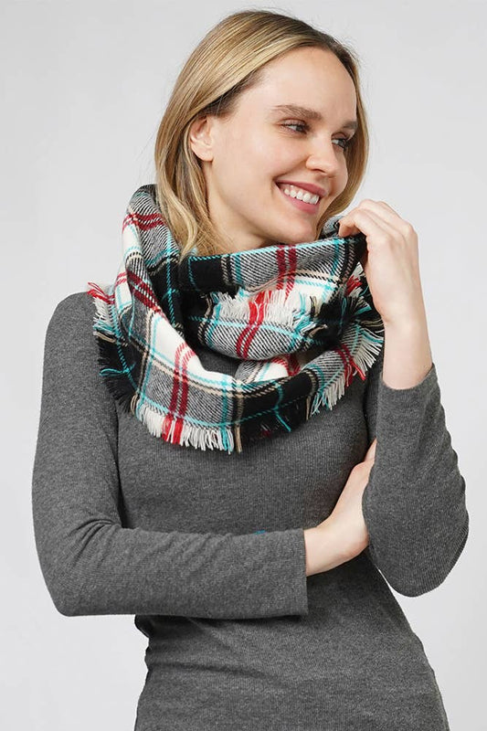 Black Plaid Pattern Infinity Scarf