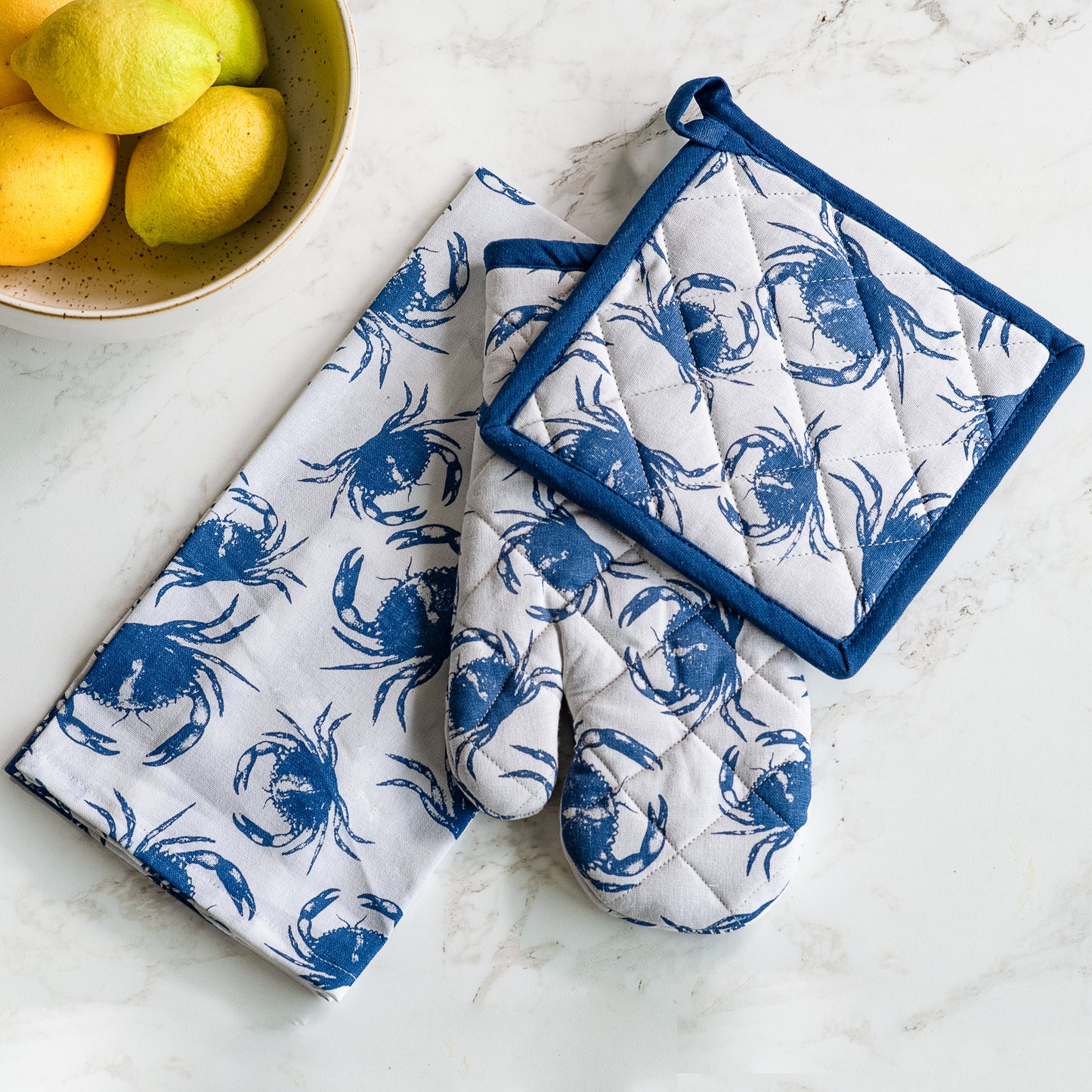 3 Piece Blue Crab Mitt, Towel & Potholder Set