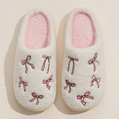 Plush Slippers with Soft Bow Detail