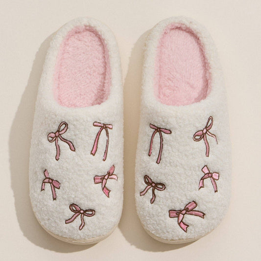 Plush Slippers with Soft Bow Detail