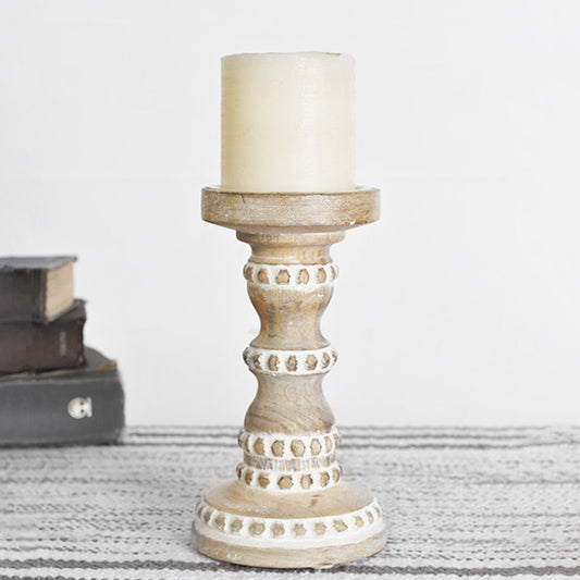 7.85" Wood Bead Candle Holder