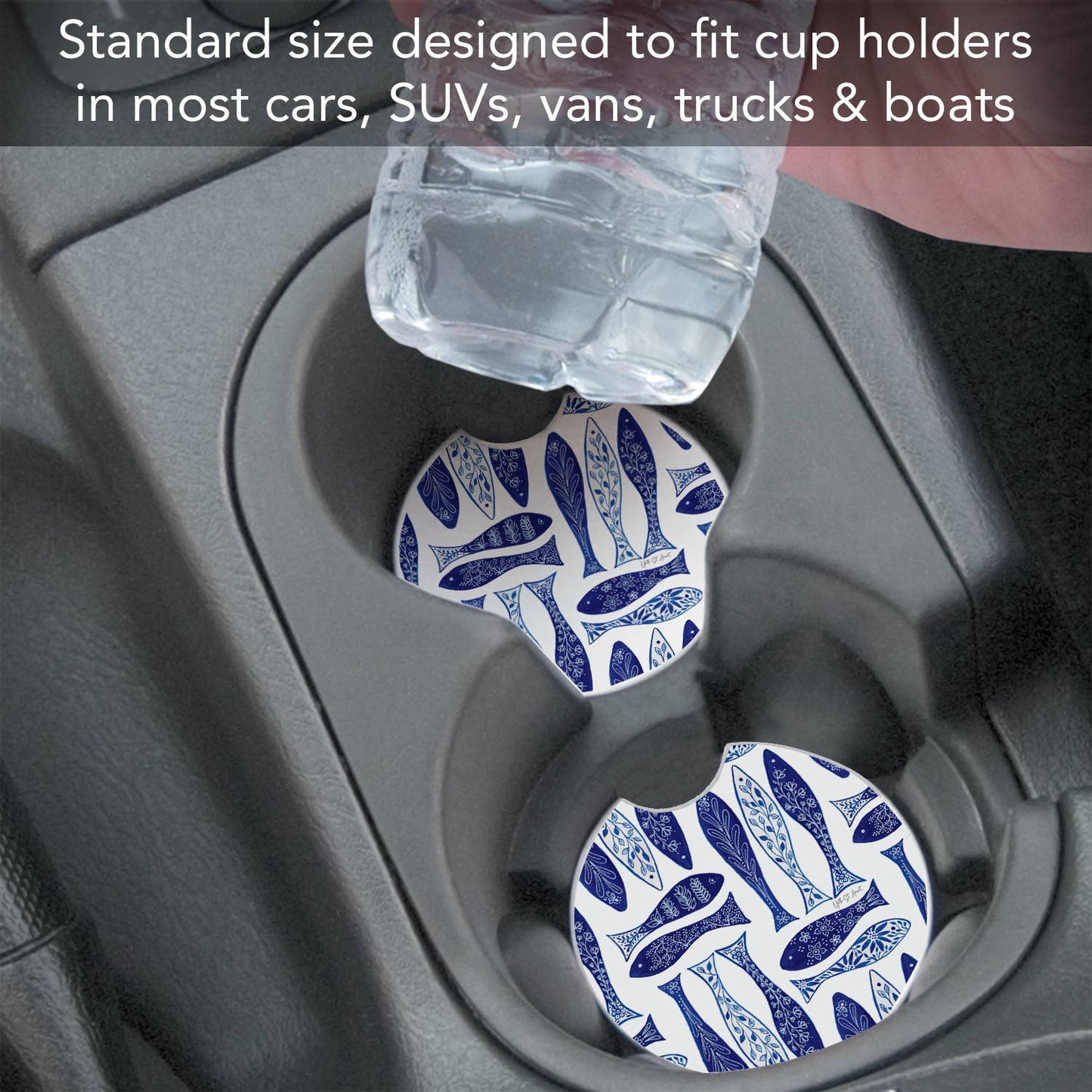 "Blue Fish" Absorbent Stone Car Coaster 1pk