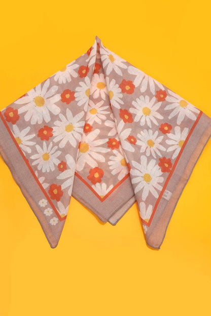 Daisy Print Silky Feel Bandana Scarf