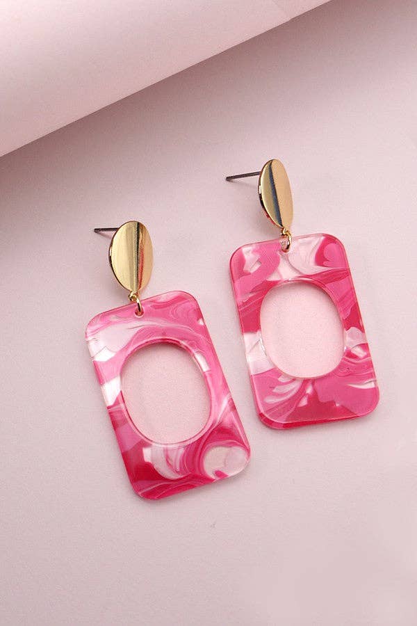 Hot Pink Acrylic Rectangular Earrings