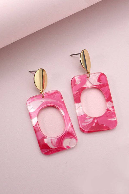 Hot Pink Acrylic Rectangular Earrings