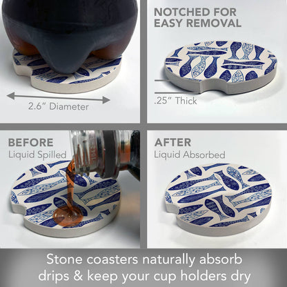 "Blue Fish" Absorbent Stone Car Coaster 1pk