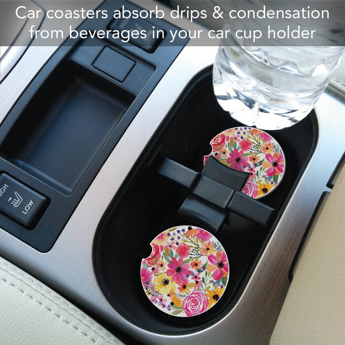 "Floral Frenzy" Absorbent Stone Car Coaster 1pk