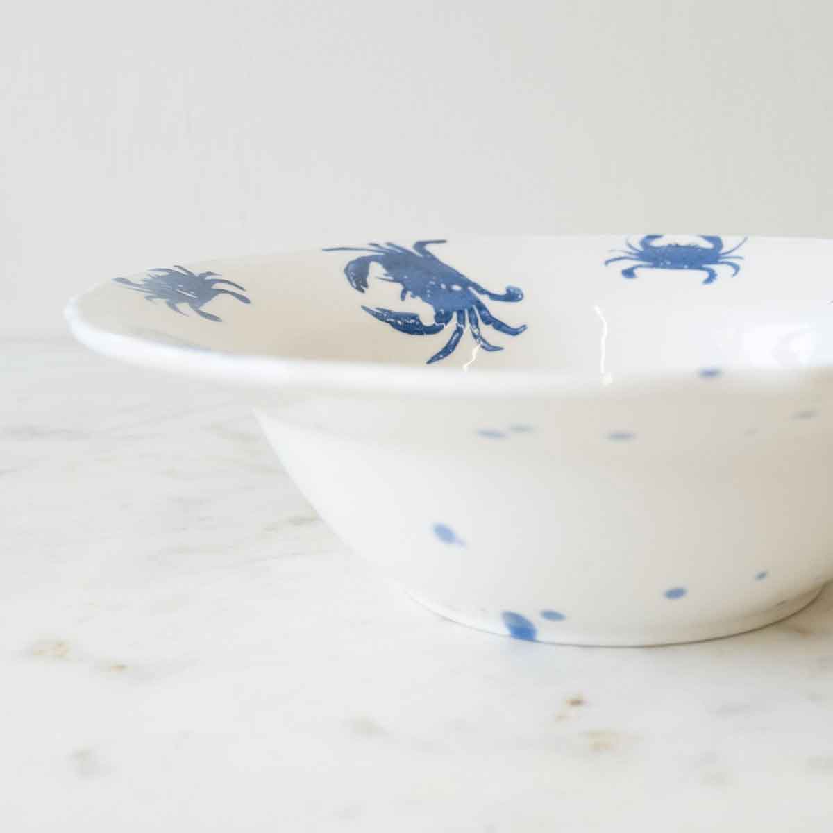 Watercolor Crab Serving Bowl   White/Blue   12x12x3.5