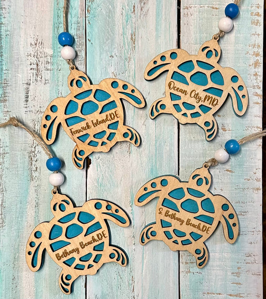 Beach Town Layered Wooden Sea Turtle Ornament