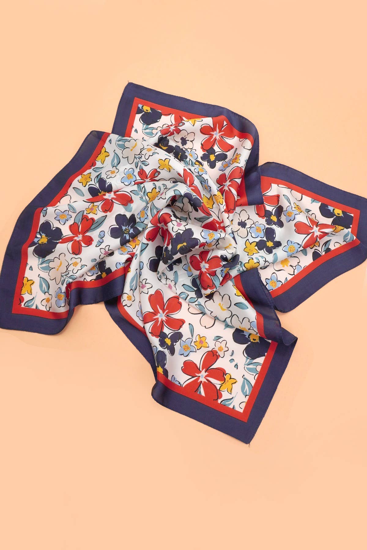 Large Navy Floral Print Bandana Scarf