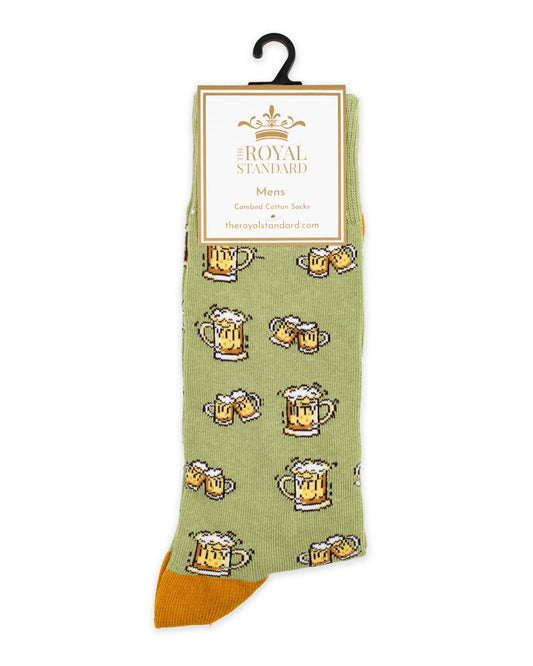 Men's Beer Cheers Socks   Sage/Orange   One Size